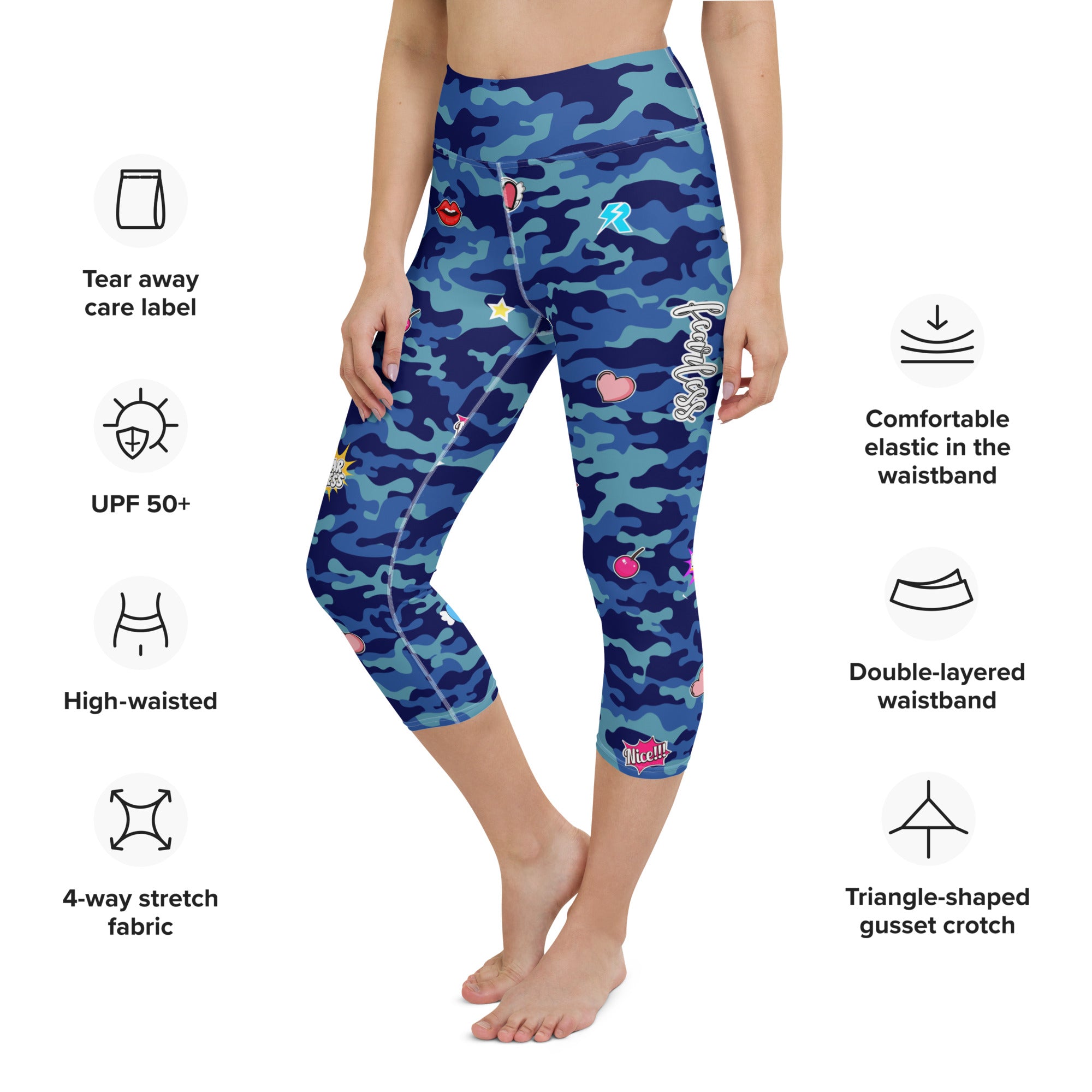 Fierce Blue Camo Yoga Capri Leggings